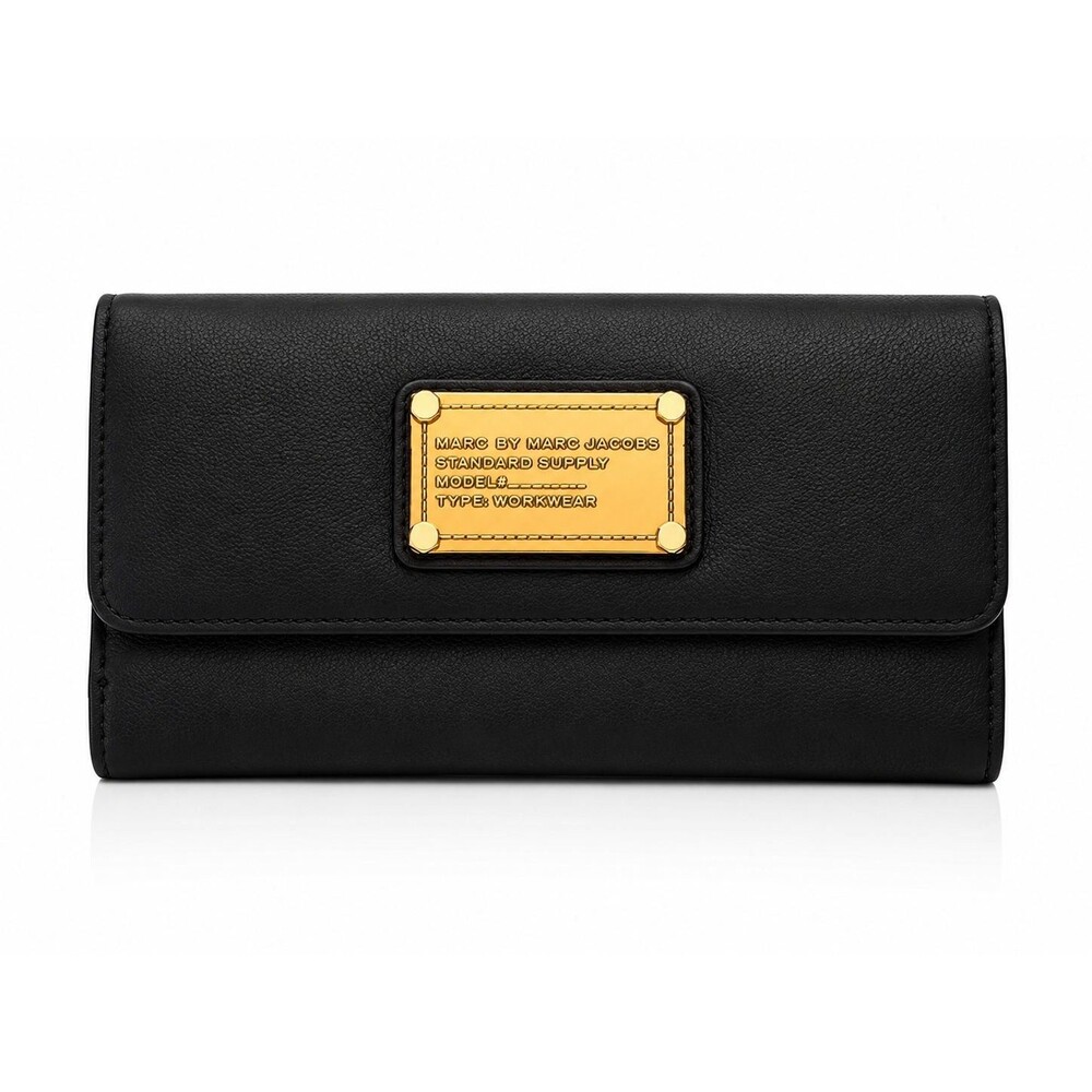 Marc by Marc Jacobs Classic Q Long Trifold Wallet 7.5" Black Leather
